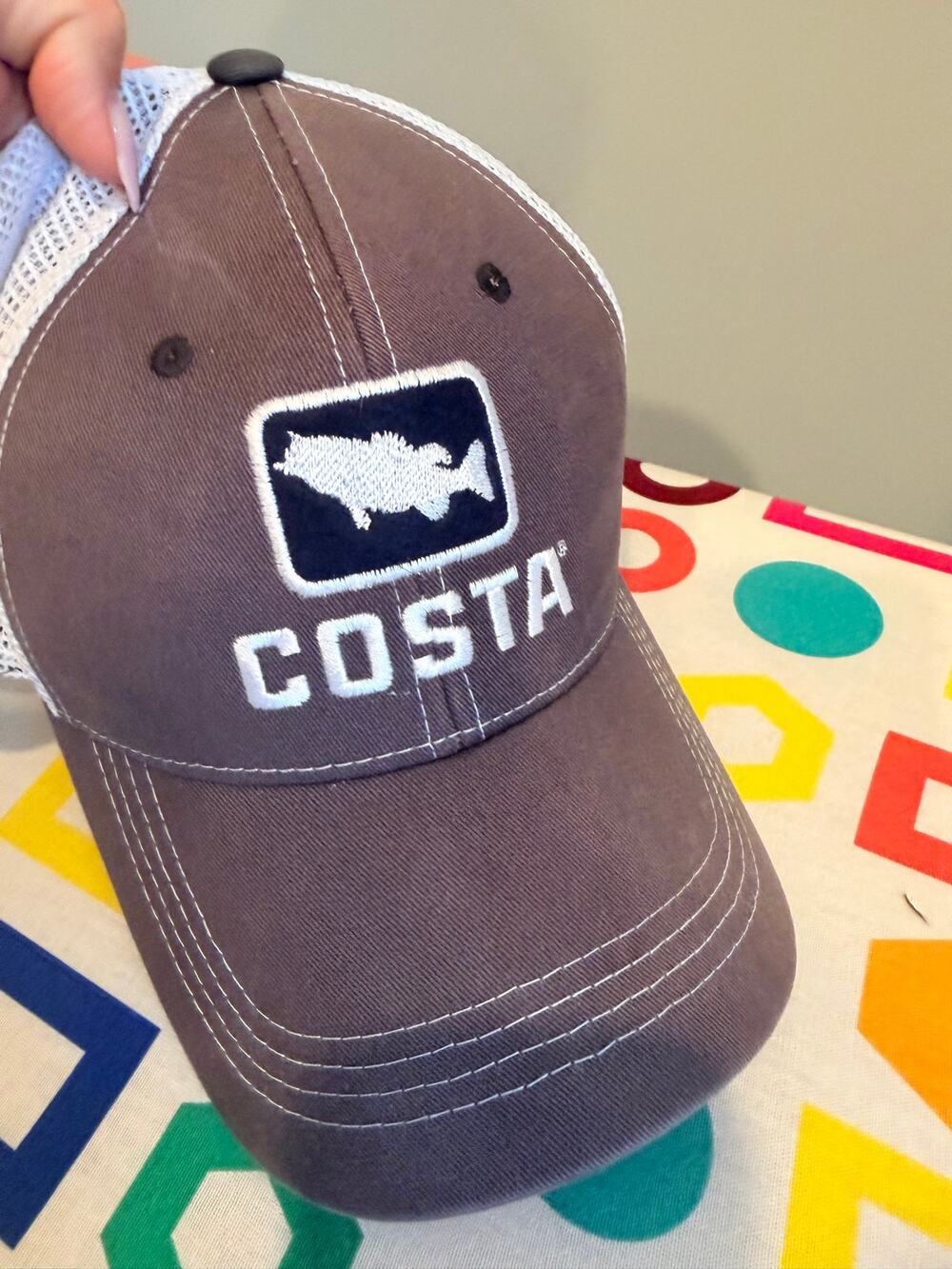 Costa Del Mar Bass Trucker Hat Faded Grey Mesh Fishing Snapback Cap FLAW